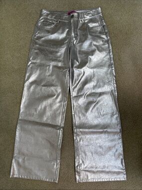 Edikted Metallic Silver Wide-Leg Pants